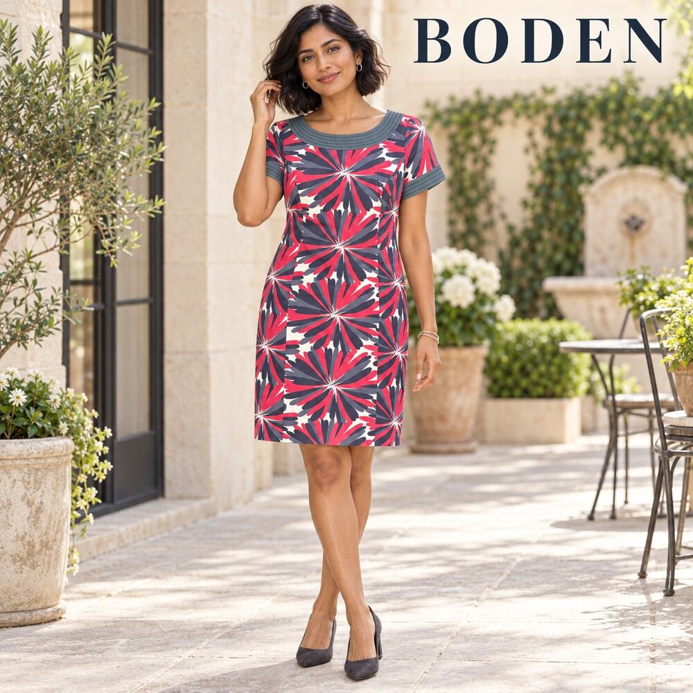 Boden Abstract Floral Cotton Shift Dress Size 6